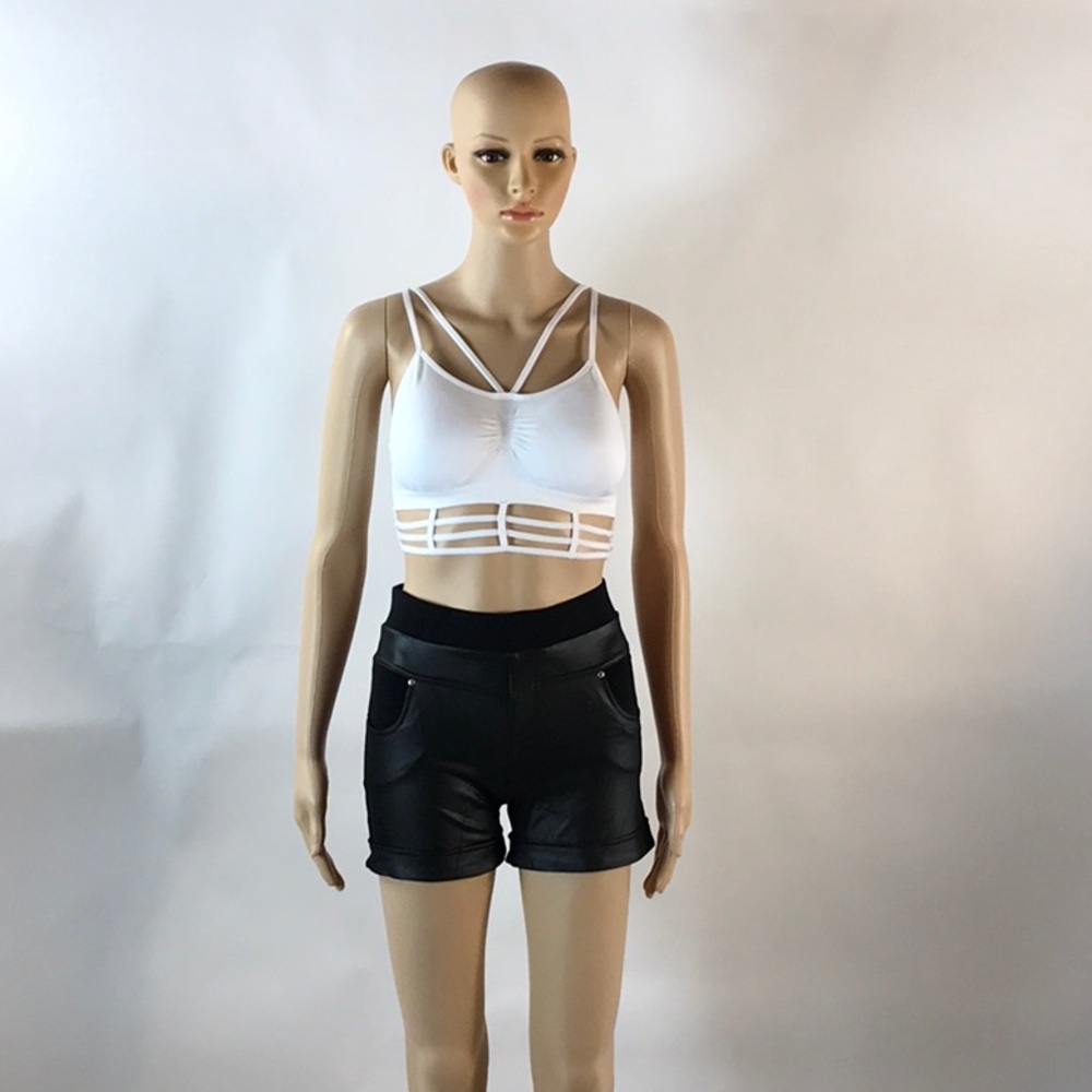 BLACK FAUX LEATHER SHORTS-PRICE FIRM - Picture 1 of 8